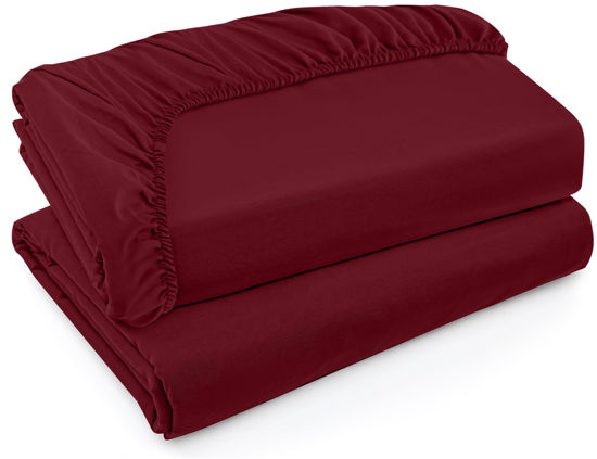 Picture of Utopia Bedding Twin XL Fitted Sheets - Bulk Pack of 2 Bottom Sheets - Soft Brushed Microfiber - Deep Pockets - Shrinkage & Fade Resistant - Easy Care (Twin XL, Burgundy)