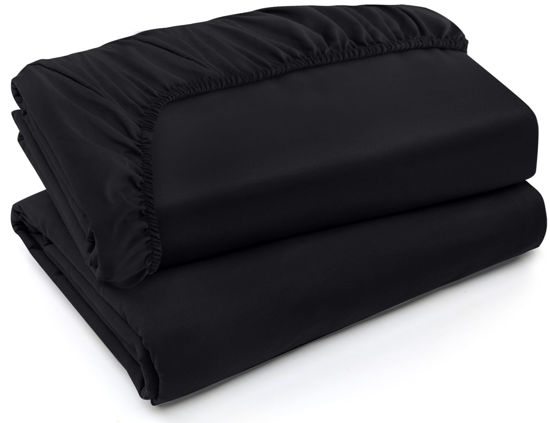 Picture of Utopia Bedding Fitted Sheet - Pack of 2 Bottom Sheets - Soft Brushed Microfiber - Deep Pockets, Shrinkage & Fade Resistant - Easy Care (Full, Black)