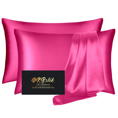 Picture of Silk Pillow Cases 2 Pack, Mulberry Silk Pillowcases Standard Set of 2, Smooth, Anti Acne, Beauty Sleep, Both Sides Natural Silk Satin Pillow Cases for Women 2 Pack with Zipper for Gift, Hot Pink