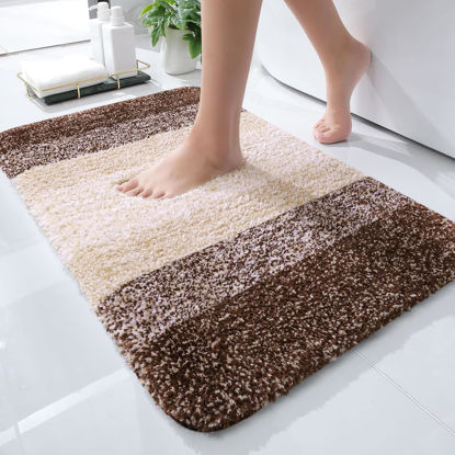 Picture of OLANLY Bathroom Rug Mat 24x16, Extra Soft and Absorbent Microfiber Bath Rugs, Non-Slip Plush Shaggy Bath Carpet, Machine Wash Dry, Bath Mats for Bathroom Floor, Tub and Shower, Brown