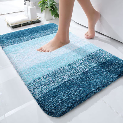 Picture of OLANLY Bathroom Rugs Mat 24x16, Extra Soft Absorbent Microfiber Bath Rugs, Rubber Backing, Quick Dry, Washable Bath Mats for Bathroom Floor, Tub, Shower and Home Decor Accessories, Peacock Blue