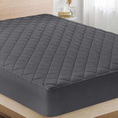 Picture of Utopia Bedding Quilted Fitted Mattress Pad (Twin), Elastic Fitted Mattress Protector, Mattress Cover Stretches up to 16 Inches Deep, Machine Washable Mattress Topper (Grey)