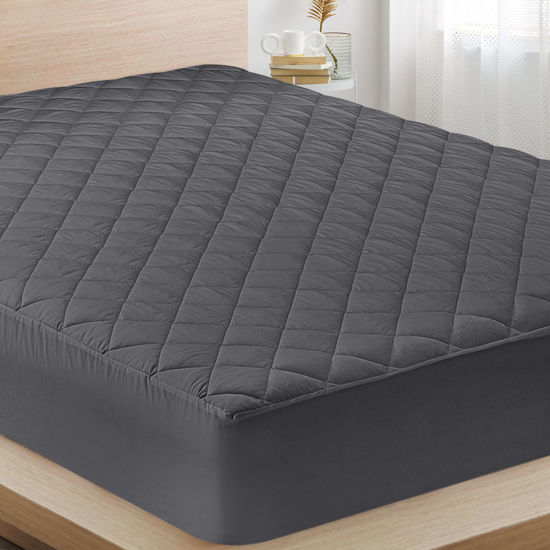 Picture of Utopia Bedding Quilted Fitted Mattress Pad (Twin), Elastic Fitted Mattress Protector, Mattress Cover Stretches up to 16 Inches Deep, Machine Washable Mattress Topper (Grey)