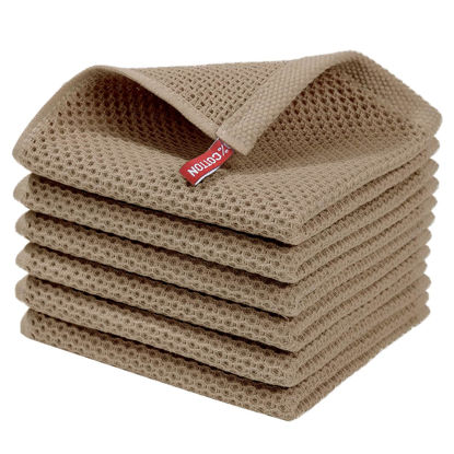 Picture of Homaxy 100% Cotton Waffle Weave Kitchen Dish Cloths, Ultra Soft Absorbent Quick Drying Dish Towels, 12 x 12 Inches, 6-Pack, Tan