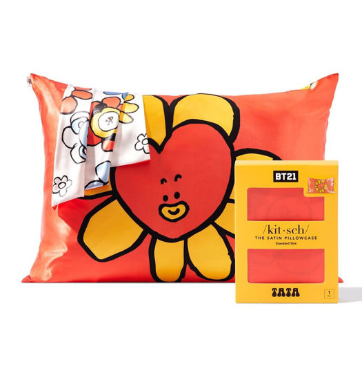 Picture of Kitsch x BT21 Satin Pillowcase with Zipper for Hair & Skin, Softer Than Silk Pillow Cases, Queen Pillow Covers, Machine Washable, Wrinkle-Free, Cooling Satin Pillow Cases Standard Size 19"x26" (Tata)