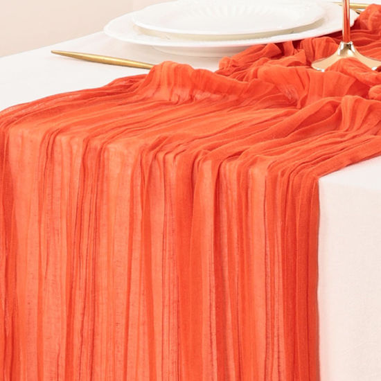 Picture of Socomi Cheesecloth Table Runner 10ft Gauze Boho Rustic Orange Cheese Cloth Table Runner for Baby Shower Decoration Wedding Fall Thanskgiving Table Runner 3pcs Orange