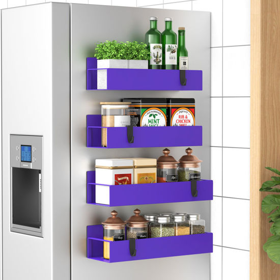 Picture of HuggieGems 4 Pack Magnetic Spice Storage Rack Organizer for Refrigerator and Oven, Purple Fridge Organizers and Storage