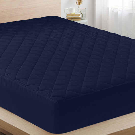 Picture of Utopia Bedding Quilted Fitted Mattress Pad (Full, Navy) - Elastic Fitted Mattress Protector - Mattress Cover Stretches up to 16 Inches Deep - Machine Washable Mattress Topper