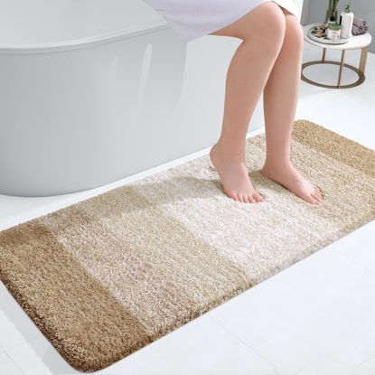 Picture of OLANLY Bathroom Rug Mat 47x20, Extra Soft and Absorbent Microfiber Bath Rugs, Non-Slip Plush Shaggy Bath Carpet, Machine Wash Dry, Bath Mats for Bathroom Floor, Tub and Shower, Tan