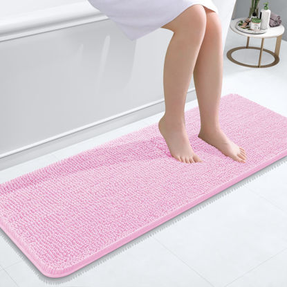 Picture of OLANLY Bathroom Rugs 47x17, Extra Soft Absorbent Chenille Bath Rugs, Rubber Backing Quick Dry, Machine Washable Bath Mats for Bathroom Floor, Tub and Shower, Home Decor Accessories, Pink