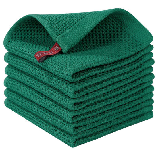 Picture of Homaxy 100% Cotton Waffle Weave Kitchen Dish Cloths, Ultra Soft Absorbent Quick Drying Dish Towels, 12 x 12 Inches, 6-Pack, Dark Green