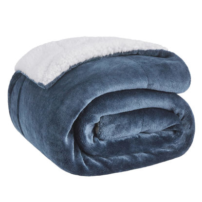 Picture of Bedsure Sherpa Fleece Throw Blanket Twin Size for Couch - Thick and Warm Blanket for Winter, Soft Fuzzy Plush Twin Blanket for All Seasons, Slate Blue, 60x80 Inches