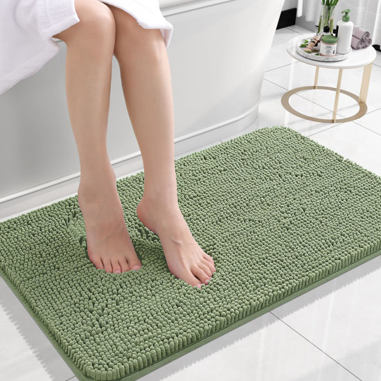Picture of OLANLY Bathroom Rugs 24x16, Extra Soft Absorbent Chenille Bath Rugs, Rubber Backing Quick Dry, Machine Washable Bath Mats for Bathroom Floor, Tub and Shower, Home Decor Accessories, Sage Green
