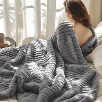 Picture of Bedsure Frost Gray Fleece Blanket for Couch - GentleSoft Cozy Soft Blankets for Women, Cute Small Throws for Girls, 60x80 Inches