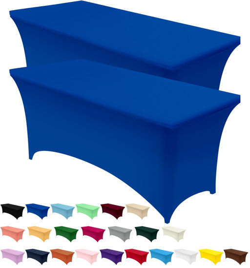 Picture of Utopia Kitchen Spandex Tablecloth 2 Pack [4FT, Royal Blue] Tight, Fitted, Washable and Wrinkle Resistant Stretch Rectangular Patio Table Cover for Event, Wedding, Banquet & Parties [48Lx30Wx30H Inch]