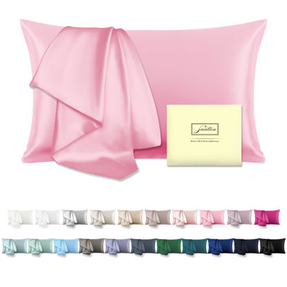 Picture of Natural Mulberry Silk Pillowcase for Hair and Skin Queen Size 20"X30" Silk Pillow Case with Hidden Zipper Soft Breathable Smooth Cooling Silk Pillow Covers for Sleeping(Pink,Queen,1Pcs)