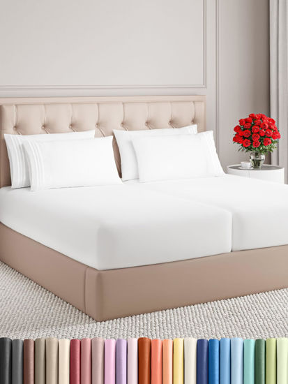Picture of Split King 7 Piece Sheet Set - Breathable & Cooling Sheets - Hotel Luxury Bed Sheets - 1 Flat Sheet, 2 Fitted Sheets & 4 Pillowcases - Easy Fit, Soft & Wrinkle Free - Split King White Sheets