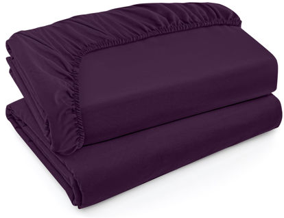 Picture of Utopia Bedding Twin XL Fitted Sheets - Bulk Pack of 2 Bottom Sheets - Soft Brushed Microfiber - Deep Pockets - Shrinkage & Fade Resistant - Easy Care (Twin XL, Purple)