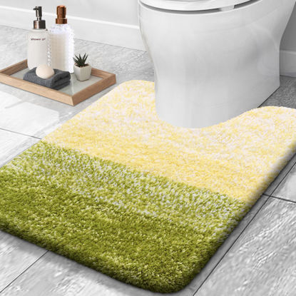 Picture of OLANLY Luxury Toilet Rugs U-Shaped 24x20, Extra Soft and Absorbent Microfiber Bathroom Rugs, Non-Slip Plush Shaggy Toilet Bath Mat, Machine Wash Dry, Contour Bath Rugs for Toilet Base, Olive Green
