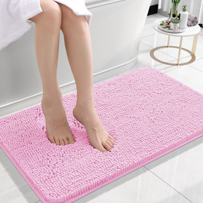 Picture of OLANLY Bathroom Rugs 24x16, Extra Soft Absorbent Chenille Bath Rugs, Rubber Backing Quick Dry, Machine Washable Bath Mats for Bathroom Floor, Tub and Shower, Home Decor Accessories, Pink
