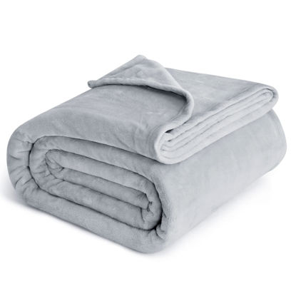 Picture of Bedsure Fleece Bed Blankets Full Size Light Grey - Soft Lightweight Plush Fuzzy Cozy Luxury Blanket Microfiber, 84x90 inches