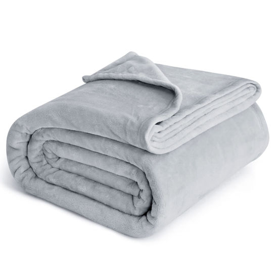Picture of Bedsure Fleece Bed Blankets Full Size Light Grey - Soft Lightweight Plush Fuzzy Cozy Luxury Blanket Microfiber, 84x90 inches