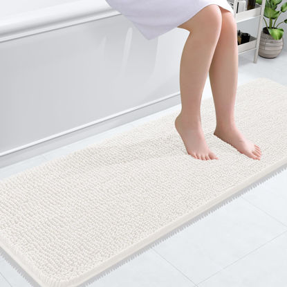 Picture of OLANLY Bathroom Rugs 59x20, Extra Soft Absorbent Chenille Bath Rugs, Rubber Backing Quick Dry, Machine Washable Bath Mats for Bathroom Floor, Tub and Shower, Home Decor Accessories, Ivory
