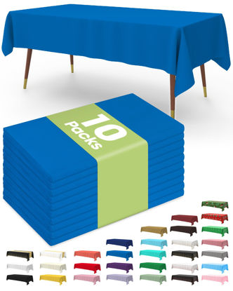 Picture of Pureegg Plastic Table Cloth Disposable 10 Pack, 54 x 108 Inch Table Cloths for Parties, Decorative Tablecloths for Rectangle Tables, Blue Plastic Table Cover, Leakproof & Sturdy, Blue