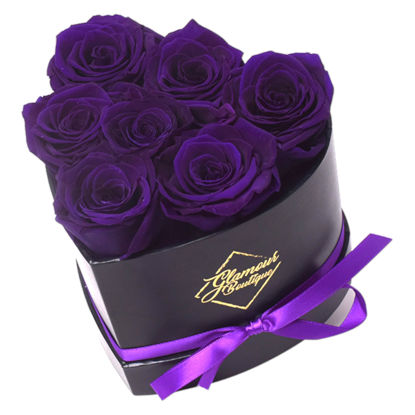 Picture of GLAMOUR BOUTIQUE 7-Piece Flowers Forever Heart Shape Box - Preserved Roses, Immortal Roses That Last A Year - Rose Eternal Preserved Flowers for Delivery Prime Mothers Day & Valentines Day - Purple