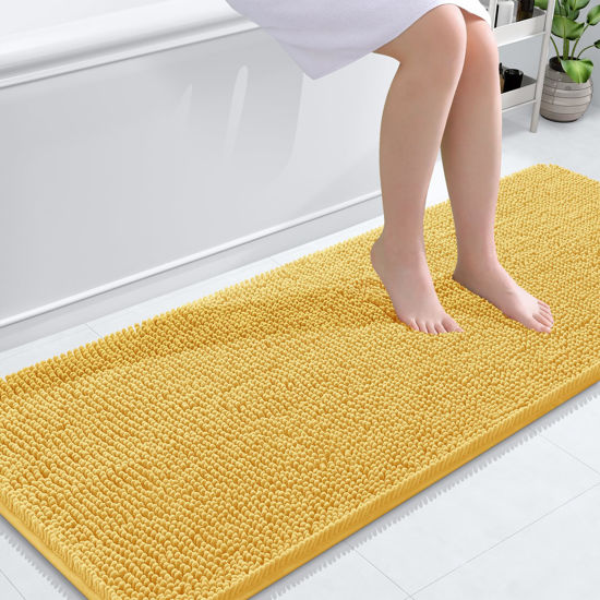 Picture of OLANLY Bathroom Rugs 59x24, Extra Soft Absorbent Chenille Bath Rugs, Rubber Backing Quick Dry, Machine Washable Bath Mats for Bathroom Floor, Tub and Shower, Home Decor Accessories, Yellow