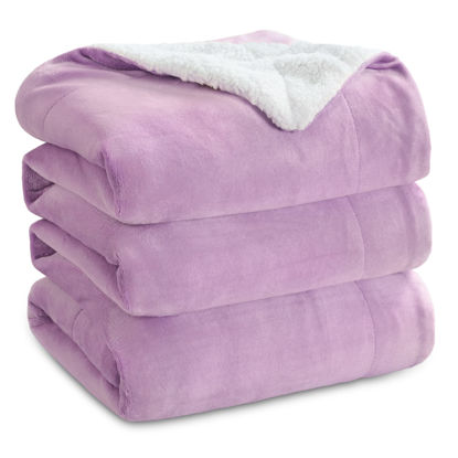 Picture of Bedsure Sherpa Fleece King Size Blanket for Bed - Thick and Warm for Winter, Soft and Fuzzy Large Blanket King Size, Lilac, 108x90 Inches