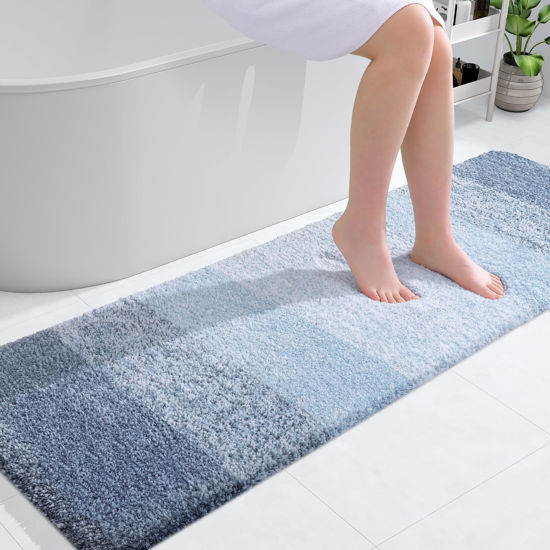 Picture of OLANLY Bathroom Runner Rugs 59x20, Extra Soft Absorbent Microfiber Bath Rugs, Rubber Backing, Quick Dry, Machine Washable Bath Mats for Bathroom Floor, Tub, Shower and Home Decor Accessories, Blue