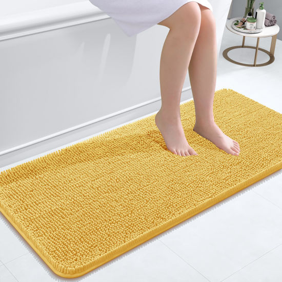 Picture of OLANLY Bathroom Rugs 47x20, Extra Soft Absorbent Chenille Bath Rugs, Rubber Backing Quick Dry, Machine Washable Bath Mats for Bathroom Floor, Tub and Shower, Home Decor Accessories, Yellow
