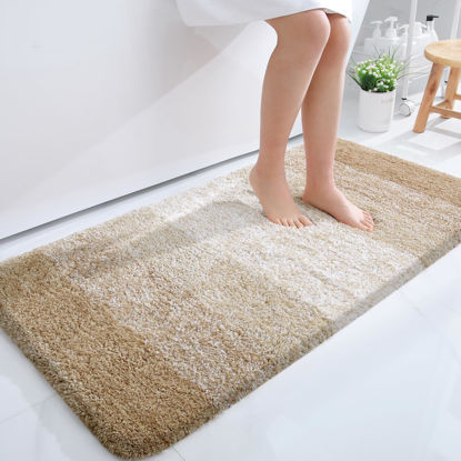 Picture of OLANLY Bathroom Rug Mat 44x24, Extra Soft and Absorbent Microfiber Bath Rugs, Non-Slip Plush Shaggy Bath Carpet, Machine Wash Dry, Bath Mats for Bathroom Floor, Tub and Shower, Tan