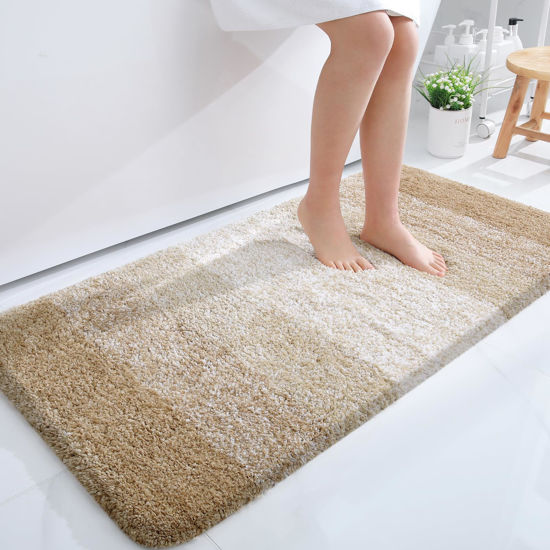 Picture of OLANLY Bathroom Rug Mat 44x24, Extra Soft and Absorbent Microfiber Bath Rugs, Non-Slip Plush Shaggy Bath Carpet, Machine Wash Dry, Bath Mats for Bathroom Floor, Tub and Shower, Tan