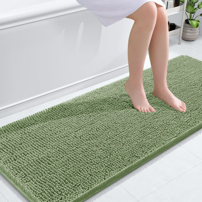 Picture of OLANLY Bathroom Rugs 59x24, Extra Soft Absorbent Chenille Bath Rugs, Rubber Backing Quick Dry, Machine Washable Bath Mats for Bathroom Floor, Tub and Shower, Home Decor Accessories, Sage Green