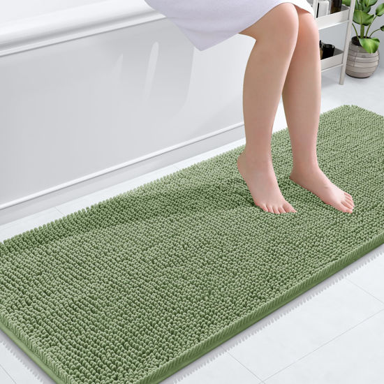 Picture of OLANLY Bathroom Rugs 59x24, Extra Soft Absorbent Chenille Bath Rugs, Rubber Backing Quick Dry, Machine Washable Bath Mats for Bathroom Floor, Tub and Shower, Home Decor Accessories, Sage Green