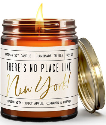 Picture of New York Gifts, New York Decor for Home - 'There's No Place Like New York Candle, w/Juicy Apple, Cinnamon & Pumkin I New York Souvenirs I New York State Gifts I 9oz Jar, 50Hr Burn, USA Made