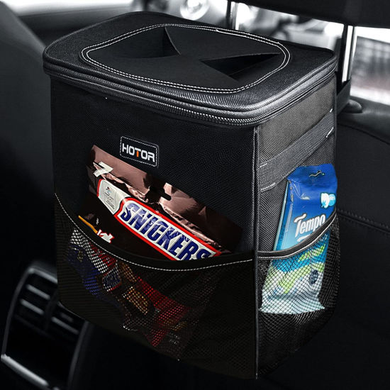 Picture of HOTOR 3 Gallons Car Trash Can, Ultra Large Capacity Organizer and Storage with Adjustable Straps & Magnetic Snaps, Waterproof Car Accessory for Interior Car Stuff Storage, Black