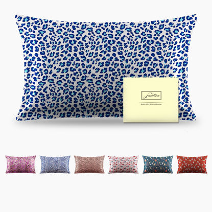 Picture of Mulberry Silk Pillowcase for Hair and Skin Queen Size Leopard Print Silk Pillow Cases with Zipper Soft Breathable Smooth Cooling Silk Pillow Covers for Sleeping (Blue Leopard,20"X 30",1Pcs)