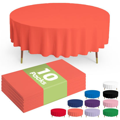 Picture of Pureegg Plastic Table Cloth Disposable - 10 Pack, Disposable Table Cloths for Parties, Weddings, Decorative Round Tablecloths, 84'' Orange Plastic Tablecloth, Leakproof & Sturdy, Orange