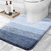 Picture of OLANLY Luxury Toilet Rugs U-Shaped 24x20, Extra Soft and Absorbent Microfiber Bathroom Rugs, Non-Slip Plush Shaggy Bath Mat, Machine Wash Dry, Contour Bathroom Mats for Toilet Base, Blue