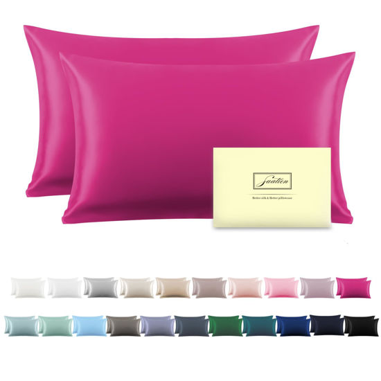 Picture of Silk Pillow Cases 2 Pack Soft Breathable and Sliky Queen Size Pillow Cases Set of 2,Natural Mulberry Satin Silk Pillowcase with Hidden Zipper for Hair and Skin (Hot Pink,20"X 30",2pcs)