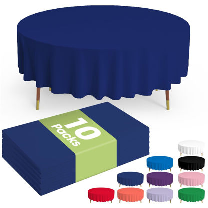 Picture of Pureegg Plastic Table Cloth Disposable - 10 Pack, Disposable Table Cloths for Parties, Weddings, Decorative Round Tablecloths, 84'' Navy Blue Plastic Tablecloth, Leakproof & Sturdy, Navy Blue
