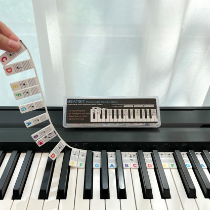 Picture of BEATBIT Piano Notes Guide for Beginner, Removable Piano Keyboard Note Labels for Learning, 88-Key Full Size, Made of Silicone, No Need Stickers, Reusable and Comes with Box (Rainbow Colors）
