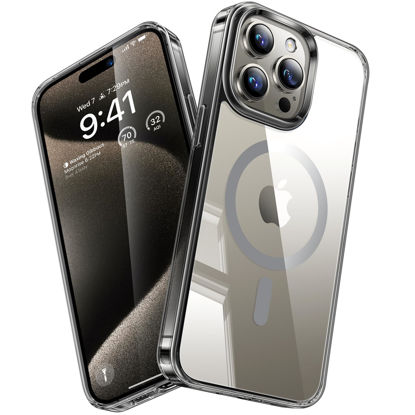 Picture of TORRAS Magnetic Clear for iPhone 15 Pro Max Case [Compatible with MagSafe][Non-Yellowing & 12FT Military Shockproof] Slim Protective Hard Back Soft Bumper for 15 Pro Max Case, Natural Titanium & Clear