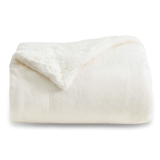 Picture of Bedsure Sherpa Fleece Throw Blanket for Couch - Thick and Warm Blanket for Winter, Soft Fuzzy Plush Throw Blanket for All Seasons, Cream, 50x60 Inches