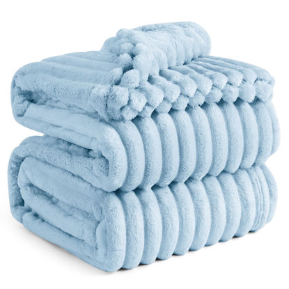 Picture of Bedsure Blue Fleece Blanket for Couch - GentleSoft Cozy Soft Blankets for Women, Cute Small Throws for Girls, Light Blue, 90x90 Inches