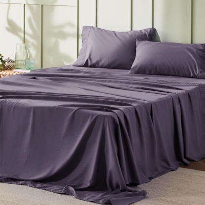 Picture of Bedsure California King Sheet Sets - Soft Sheets for California King Size Bed, 4 Pieces Hotel Luxury Dusty Purple Sheets Cal King, Easy Care Polyester Microfiber Cooling Bed Sheet Set