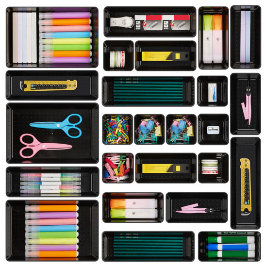 Picture of Vtopmart 25 PCS Office Desk Drawer Organizers Set, 4-Size Versatile Plastic Drawer Organizer Trays, Storage Bins for Desk Accessories Office Organizers and Storage, Bathroom, Makeup, Vanity